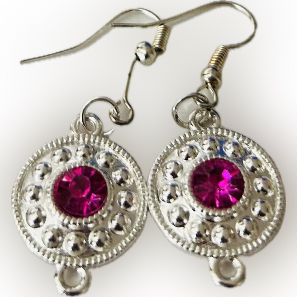 Unique & Elegant Silvertoned Drop Dangle Earrings with Round Pink Rhinestones
